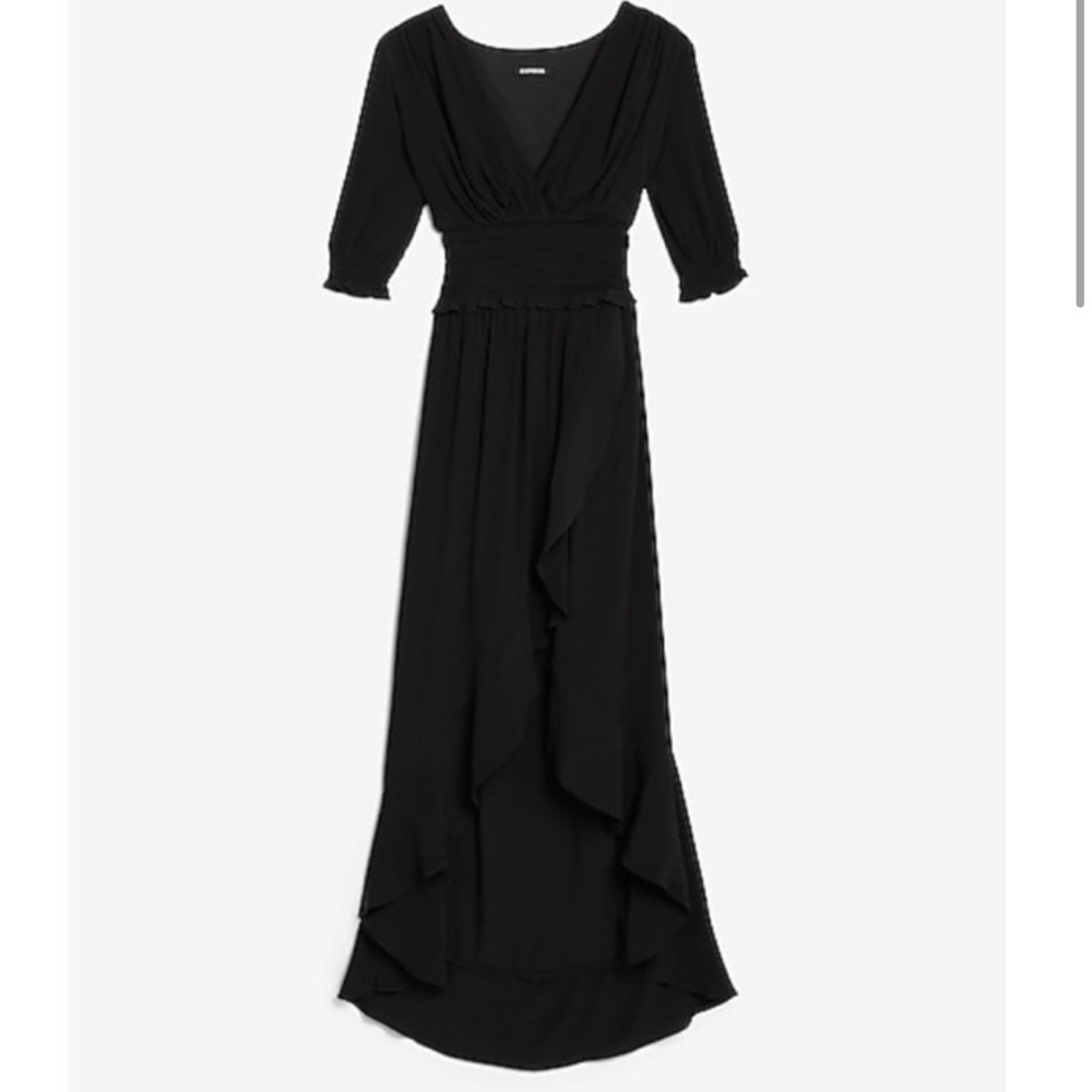 NWT Express XS Black SMOCKED WAIST MIDI Dress